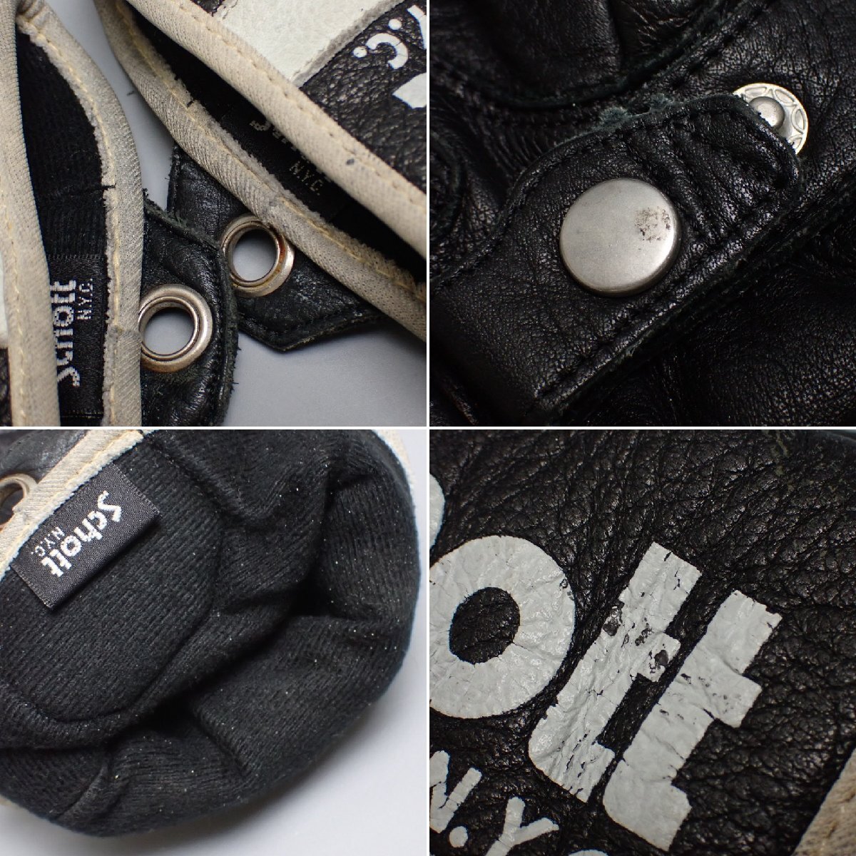 ☆Schott/ショット レザーグローブ メンズL/ブラック×ライトグレー/バイクウェア/革手袋&0362000122_画像8