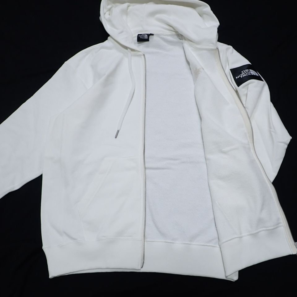★未使用 THE NORTH FACE/ザノースフェイス スクエアロゴ フルジップ パーカー メンズM/オフホワイト/コットン混/NT12355&0139000324_画像4