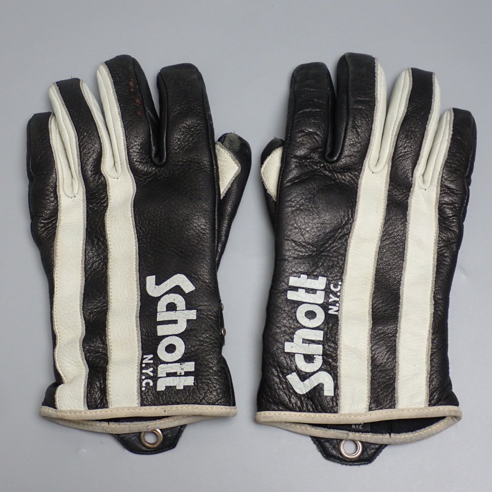 ☆Schott/ショット レザーグローブ メンズL/ブラック×ライトグレー/バイクウェア/革手袋&0362000122_画像2