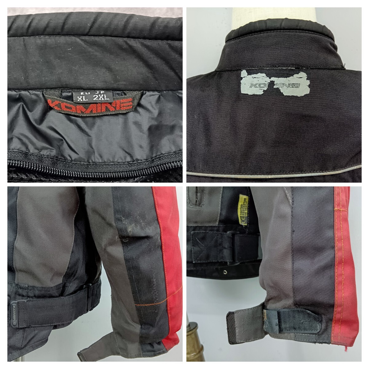 KOMINE コミネ バイクジャケット 2XL 肩肘背中 プロテクター ロゴ刺繍 ライナーなし 古着 ブラック系 黒系 レッド ミックスカラー 2510032_画像5