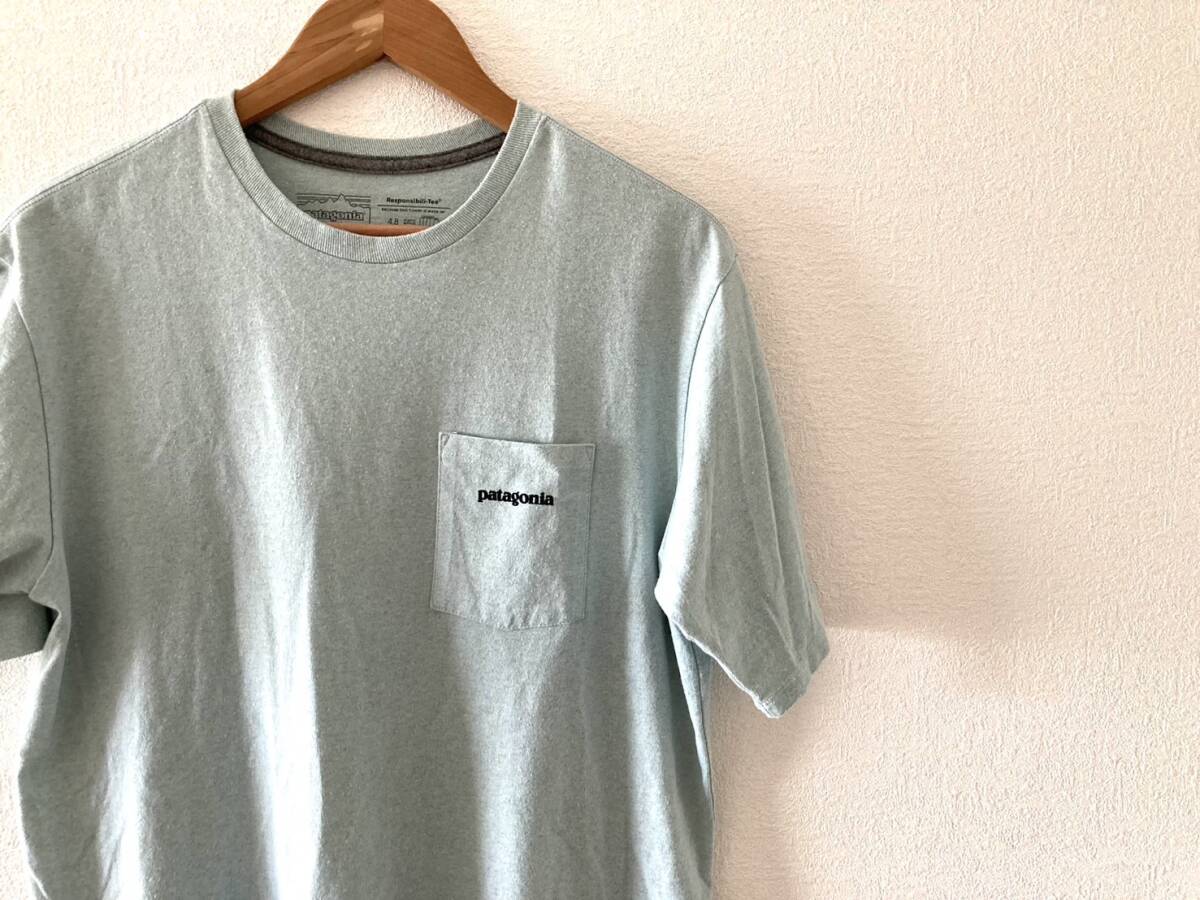 パタゴニア　メンズ・P-6ロゴ　レスポンシビリティー M　レア色　Tシャツ　■ロゴT　ポケT　水色　mont-bell EBTEK eddie bauer _画像1