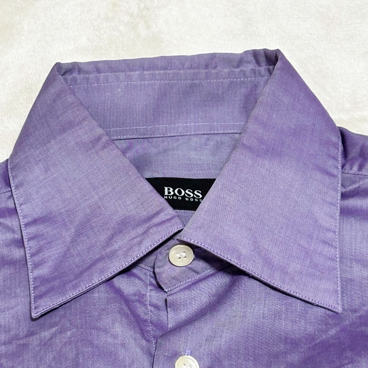 HUGO BOSS ヒューゴボス ドレスシャツ 38/15 Mサイズ相当 パープル 紫 サテン調 コットン 綿 長袖シャツ_画像3