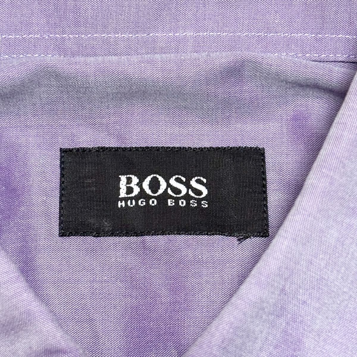 HUGO BOSS ヒューゴボス ドレスシャツ 38/15 Mサイズ相当 パープル 紫 サテン調 コットン 綿 長袖シャツ_画像8