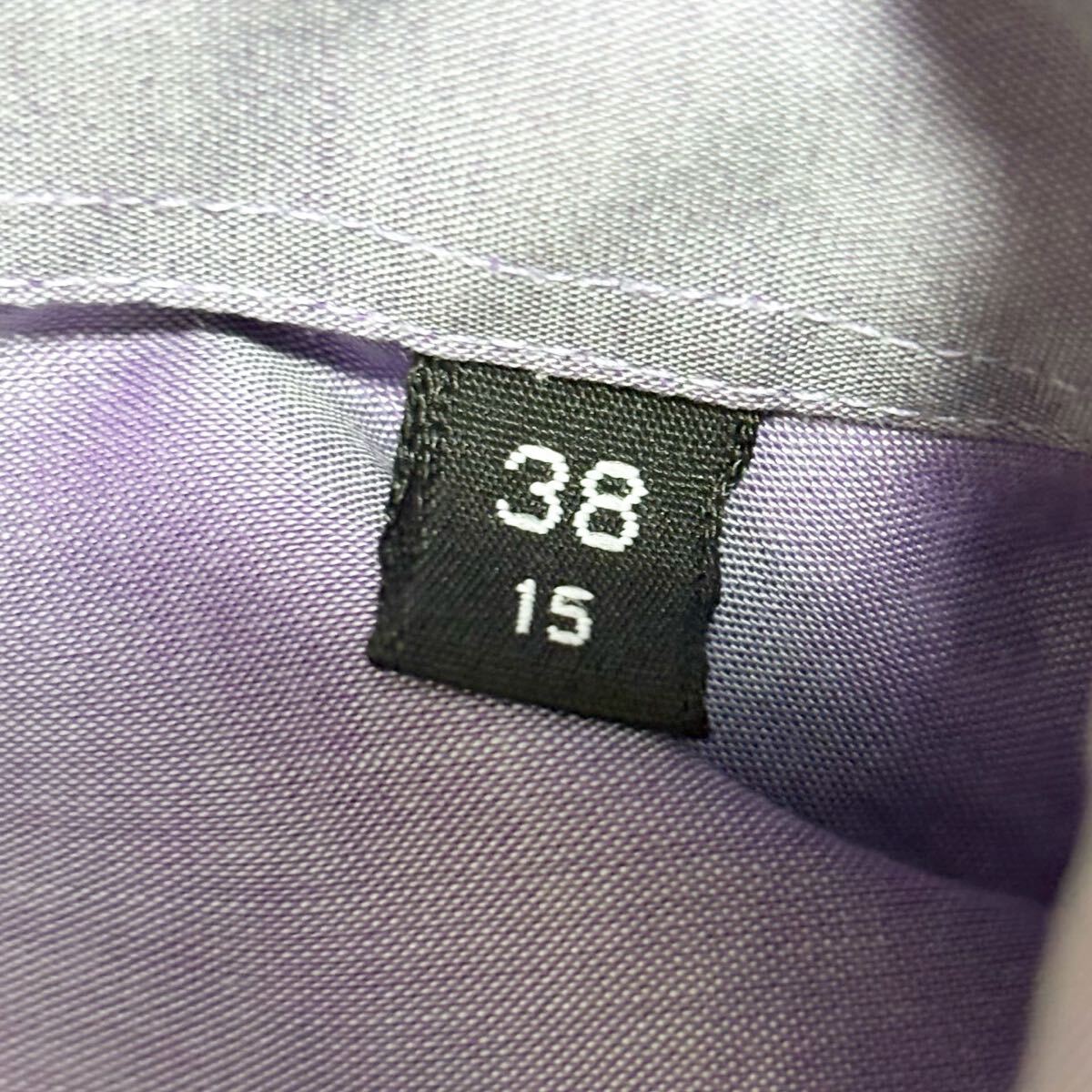 HUGO BOSS ヒューゴボス ドレスシャツ 38/15 Mサイズ相当 パープル 紫 サテン調 コットン 綿 長袖シャツ_画像9