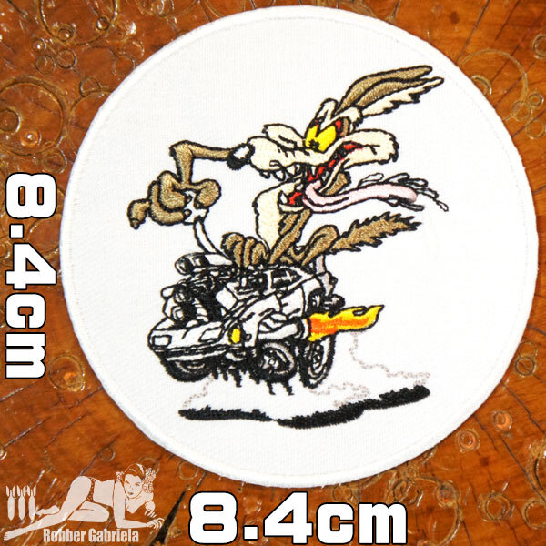 刺繍アメカジワッペン【ホットロッド/Hot rod】コヨーテ 白 アメカジ 丸 アメリカ パッチ アメコミ アイロンワッペン wappen patch_画像1