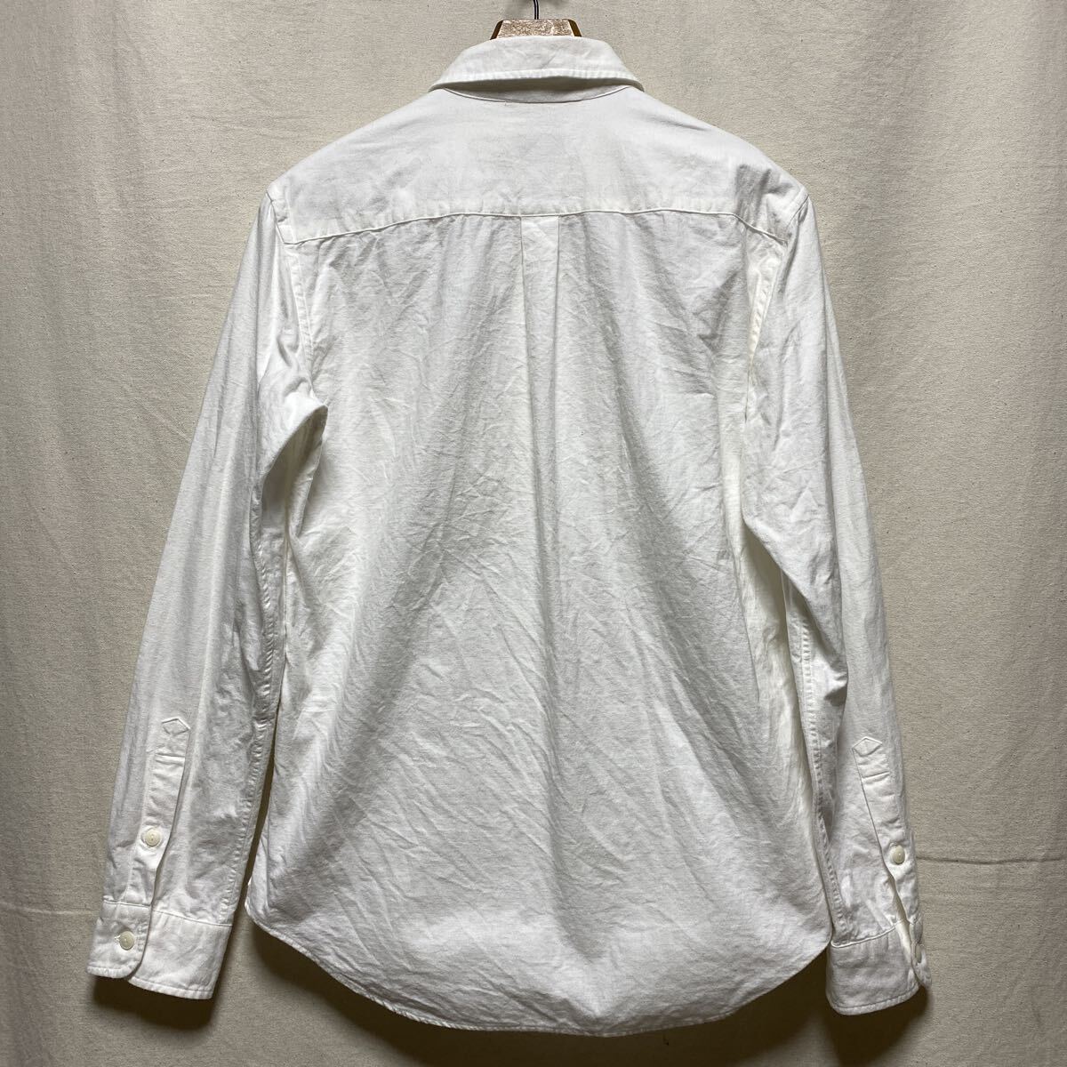 manual alphabet 無地ネル　ショールカラーシャツ　ホワイト　2 無地　長袖シャツ　コットン　 白シャツ　マニュアルアルファベット_画像3