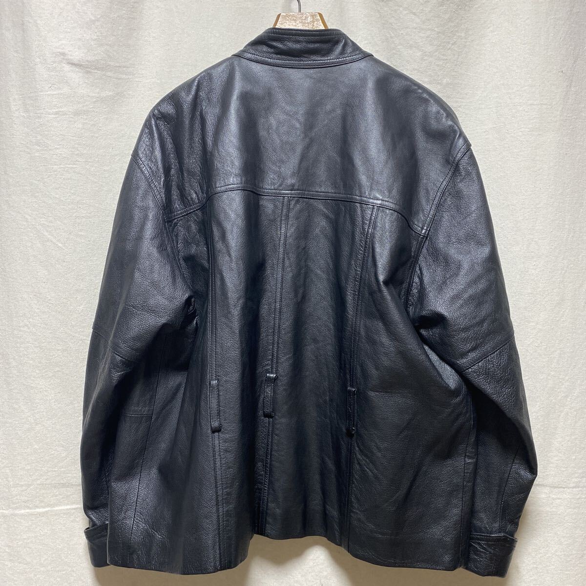 珍品　オールド　ノーカラー　レザージャケット　ブラック　XL 90s 00s 古着　ヴィンテージ　TOGETHER レザーカーディガン　黒　本革　_画像3