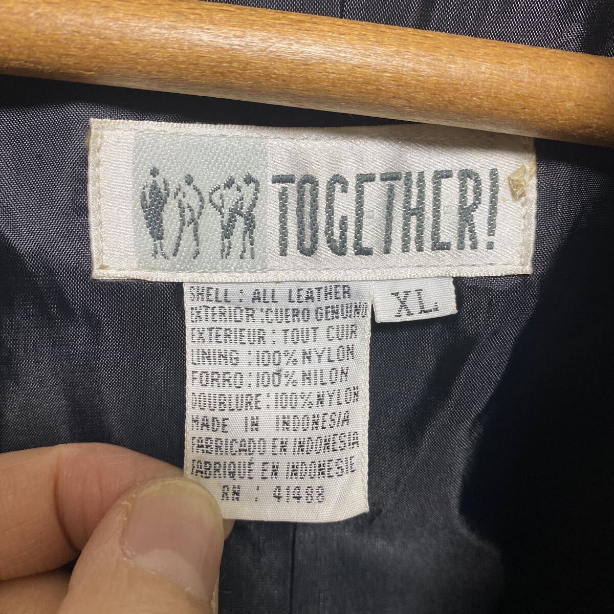 珍品　オールド　ノーカラー　レザージャケット　ブラック　XL 90s 00s 古着　ヴィンテージ　TOGETHER レザーカーディガン　黒　本革　_画像4