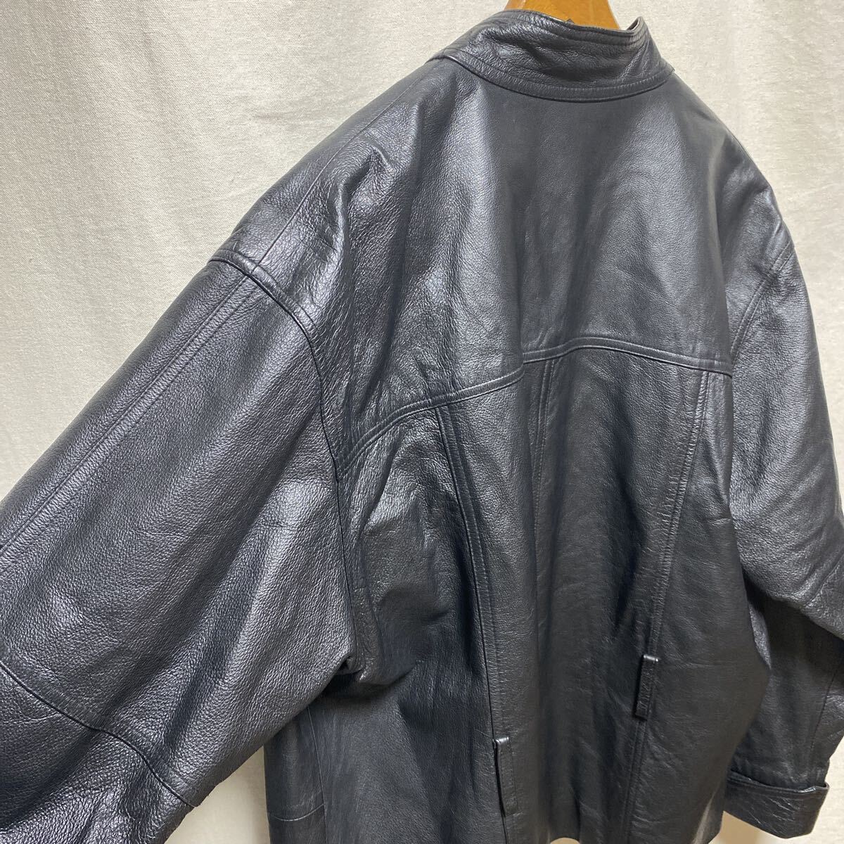 珍品　オールド　ノーカラー　レザージャケット　ブラック　XL 90s 00s 古着　ヴィンテージ　TOGETHER レザーカーディガン　黒　本革　_画像7
