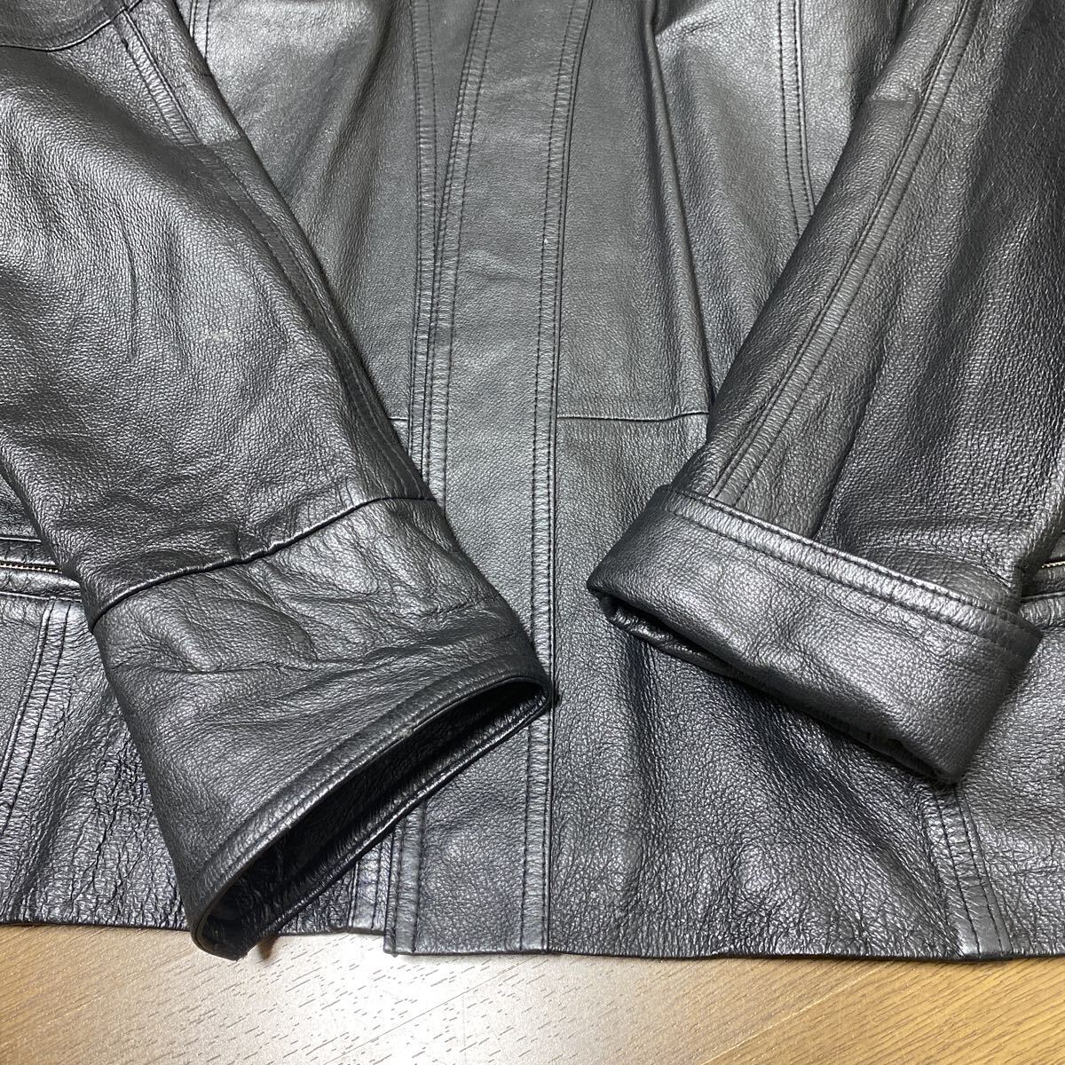 珍品　オールド　ノーカラー　レザージャケット　ブラック　XL 90s 00s 古着　ヴィンテージ　TOGETHER レザーカーディガン　黒　本革　_画像10