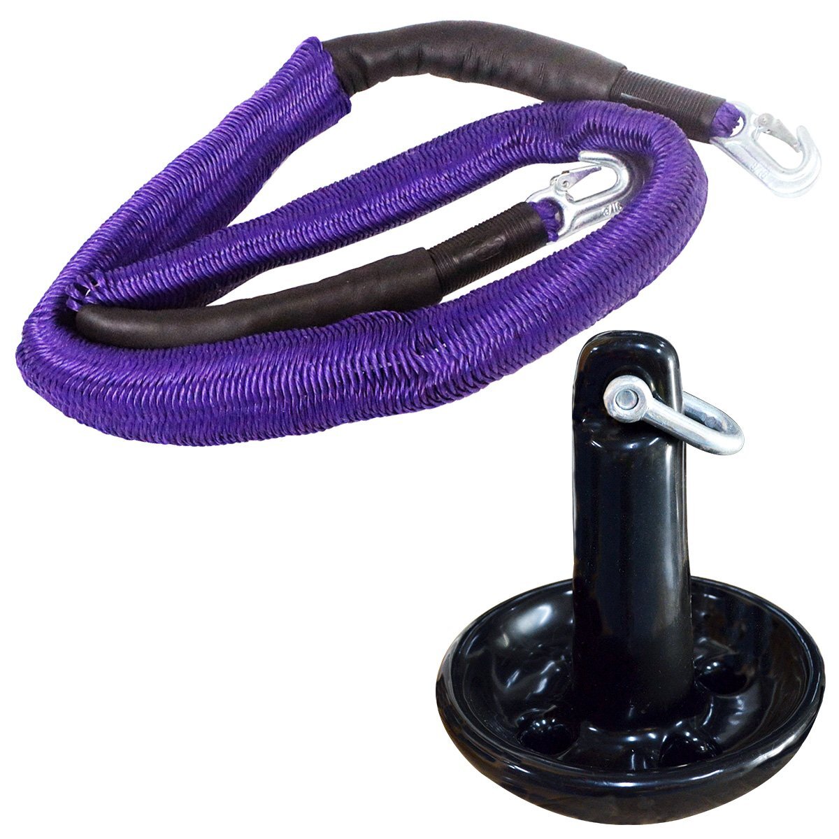 【送料無料】『伸縮ロープ/アンカーセット』マッシュルームアンカー 10LBS 4.5kg 黒 ブラック 6M フロート のびのび アンカー ロープ 紫