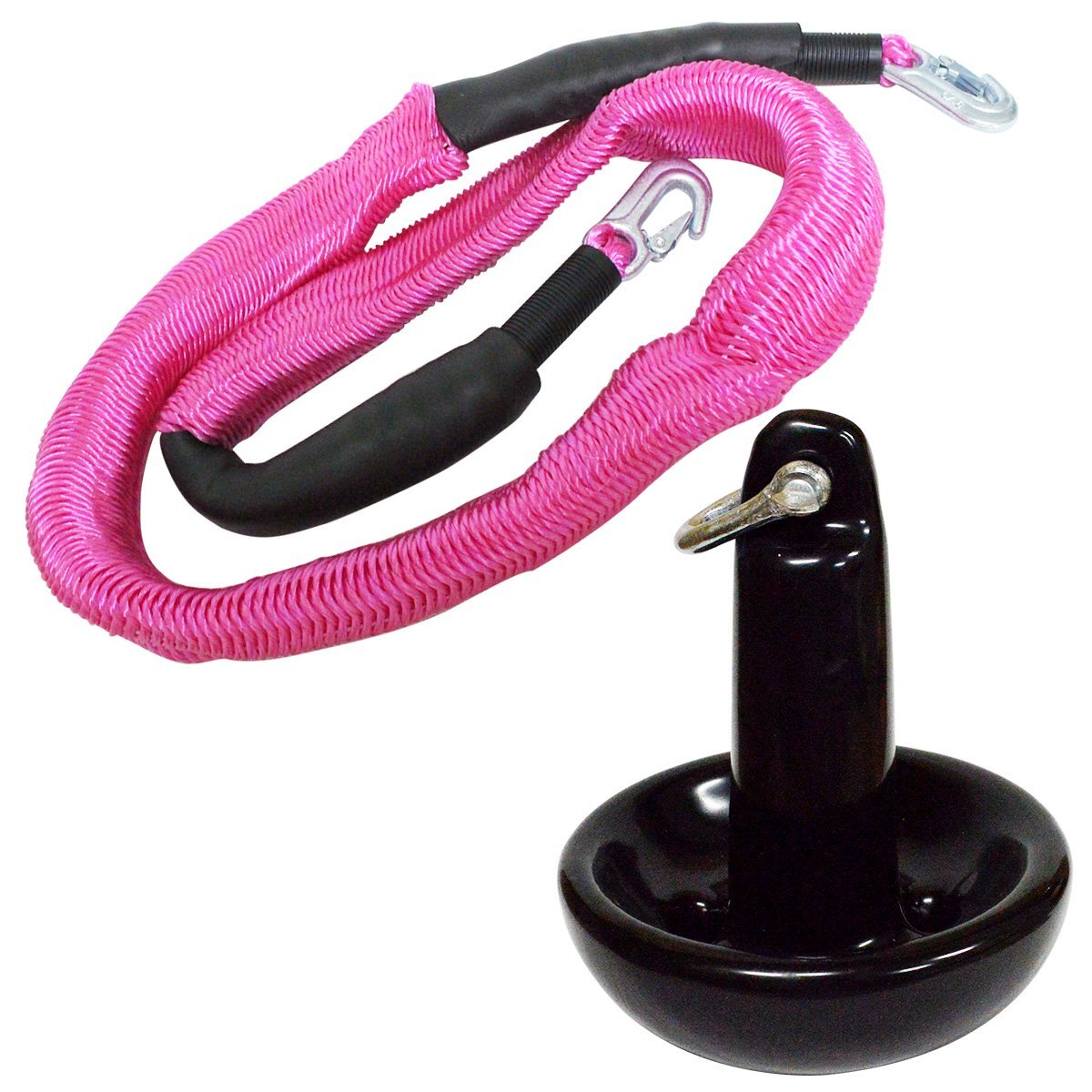 【送料無料】『伸縮ロープ/アンカーセット』マッシュルームアンカー 8LBS 3.5kg 黒 ブラック 6M フロート のびのび アンカー ロープ ピンク