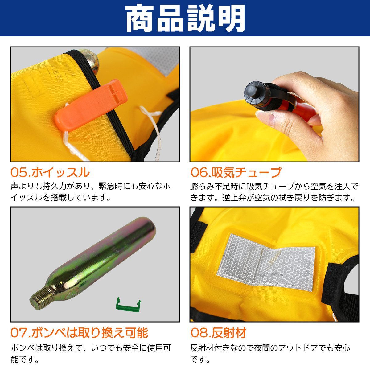 大人気！オリジナルデザイン！ ライフジャケット 手動膨張式 肩掛け ベストタイプ ブルー 水色 男女兼用！ フリーサイズ 釣り 船 ボート