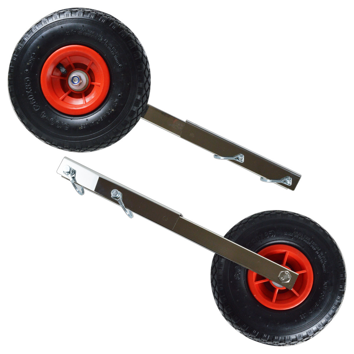 【送料無料】跳上式 ボート ドーリー ステンレス製 幅広80mm 直径250mm 大型タイヤ ワンタッチロック 小型ボート ゴムボート 船 移動_画像1