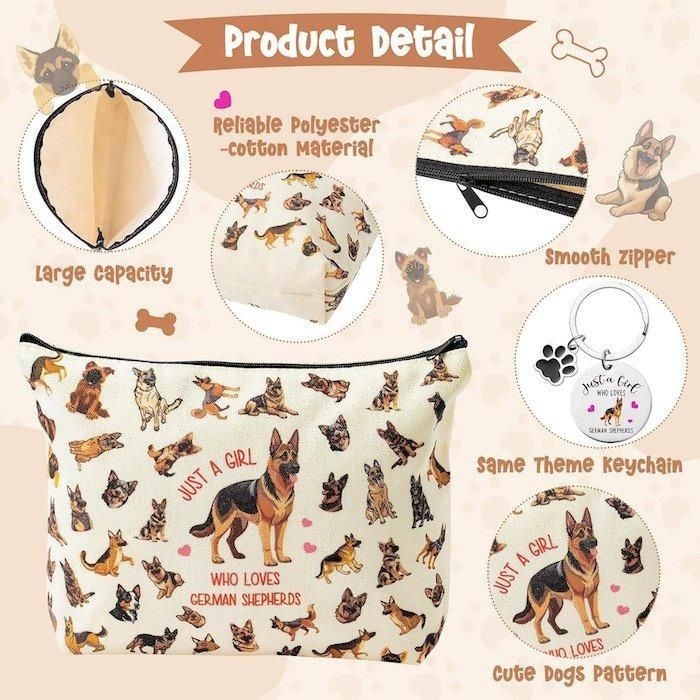 シェパードがいっぱい！ポーチ＆キーホルダーのセット　Japbor Makeup Bag for Dog Lovers　ジャーマンシェパード_画像6