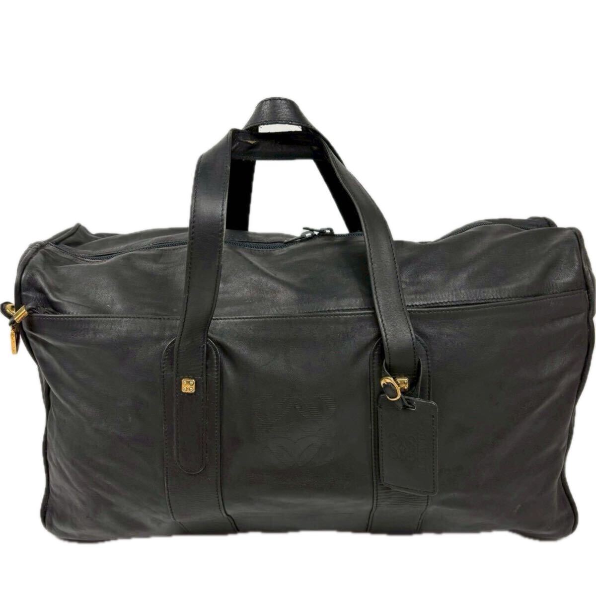 LOEWE ロエベ ブラック 黒 ボストンバッグ 大容量 ビジネス トラベルバッグ 出張 旅行 鞄 カバン ヴィンテージ レザー アナグラム ロゴ_画像2