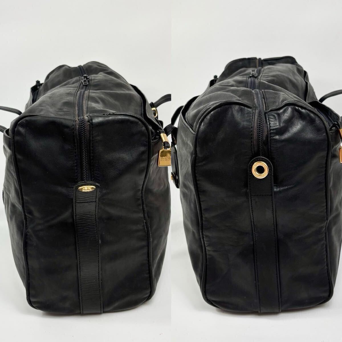 LOEWE ロエベ ブラック 黒 ボストンバッグ 大容量 ビジネス トラベルバッグ 出張 旅行 鞄 カバン ヴィンテージ レザー アナグラム ロゴ_画像3