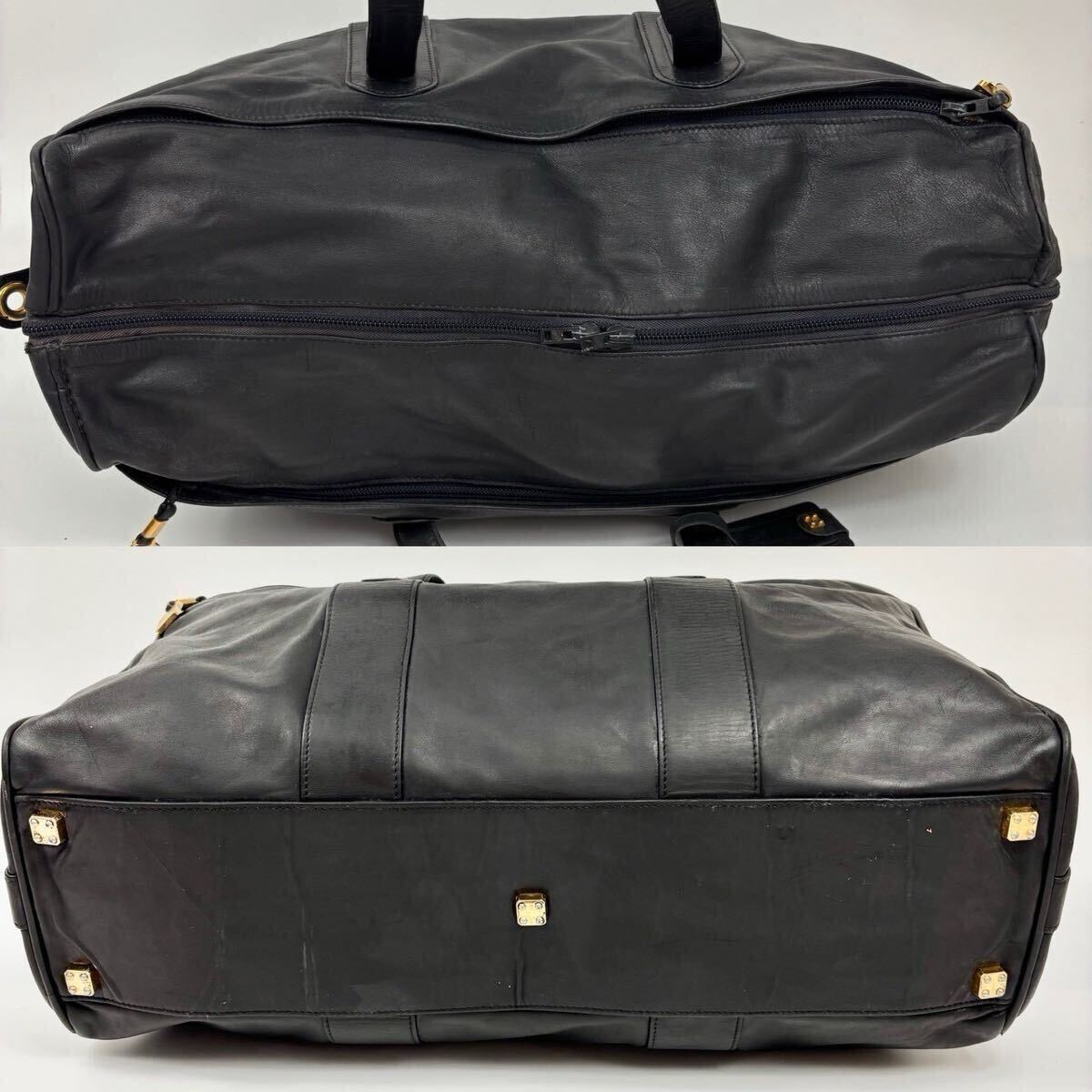 LOEWE ロエベ ブラック 黒 ボストンバッグ 大容量 ビジネス トラベルバッグ 出張 旅行 鞄 カバン ヴィンテージ レザー アナグラム ロゴ_画像4