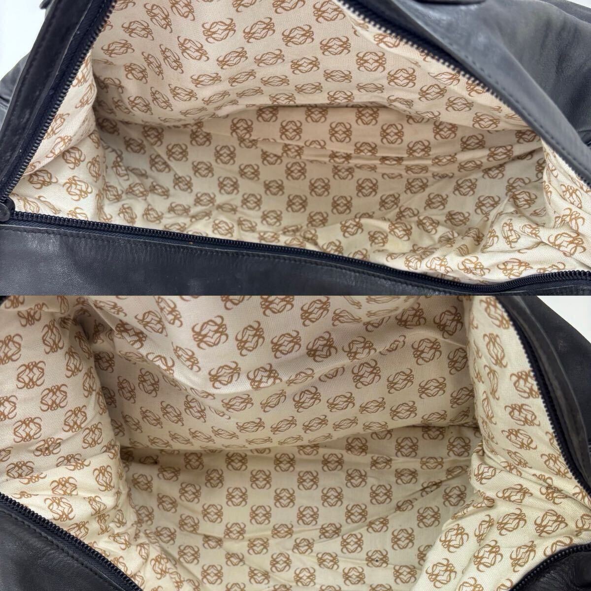 LOEWE ロエベ ブラック 黒 ボストンバッグ 大容量 ビジネス トラベルバッグ 出張 旅行 鞄 カバン ヴィンテージ レザー アナグラム ロゴ_画像8