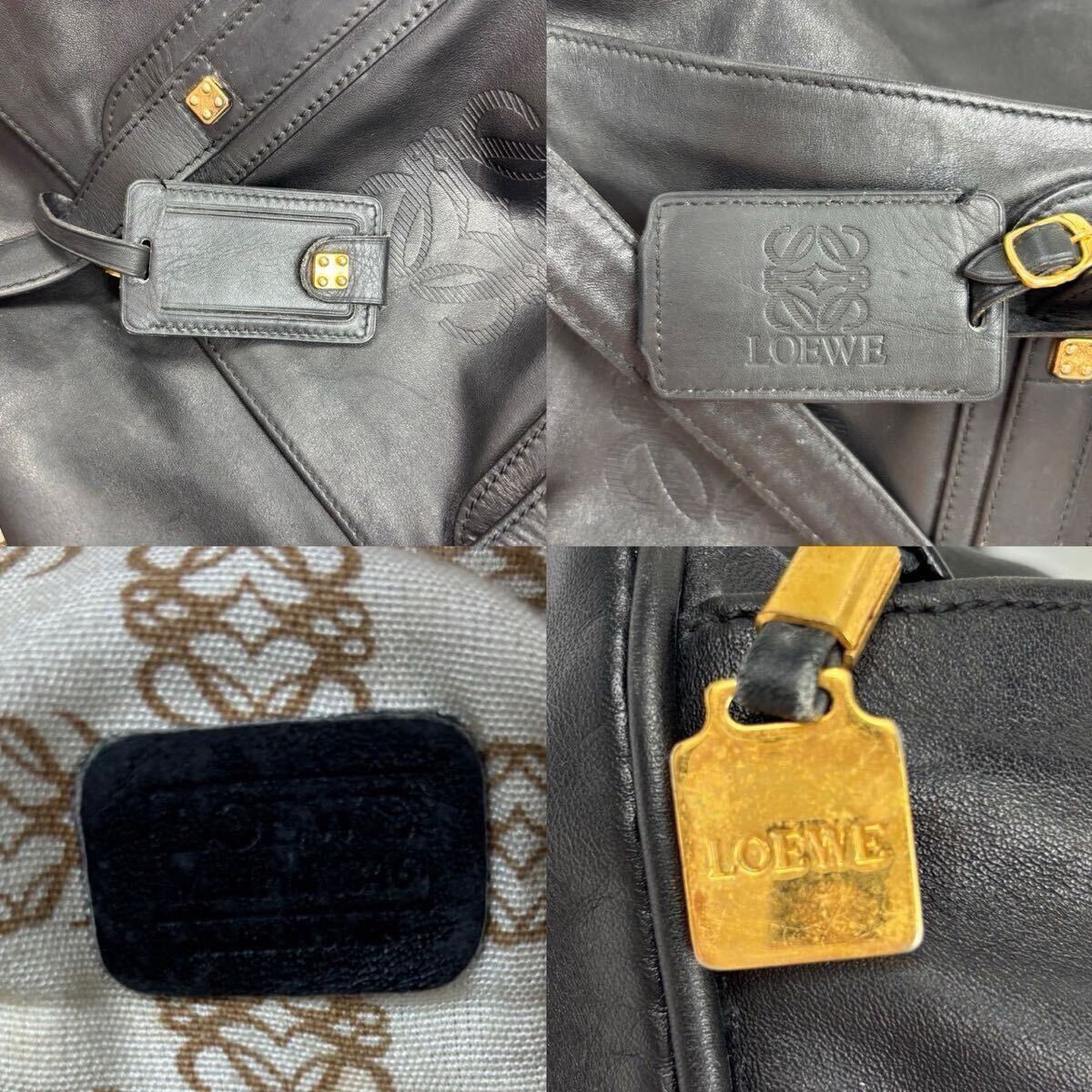 LOEWE ロエベ ブラック 黒 ボストンバッグ 大容量 ビジネス トラベルバッグ 出張 旅行 鞄 カバン ヴィンテージ レザー アナグラム ロゴ_画像9