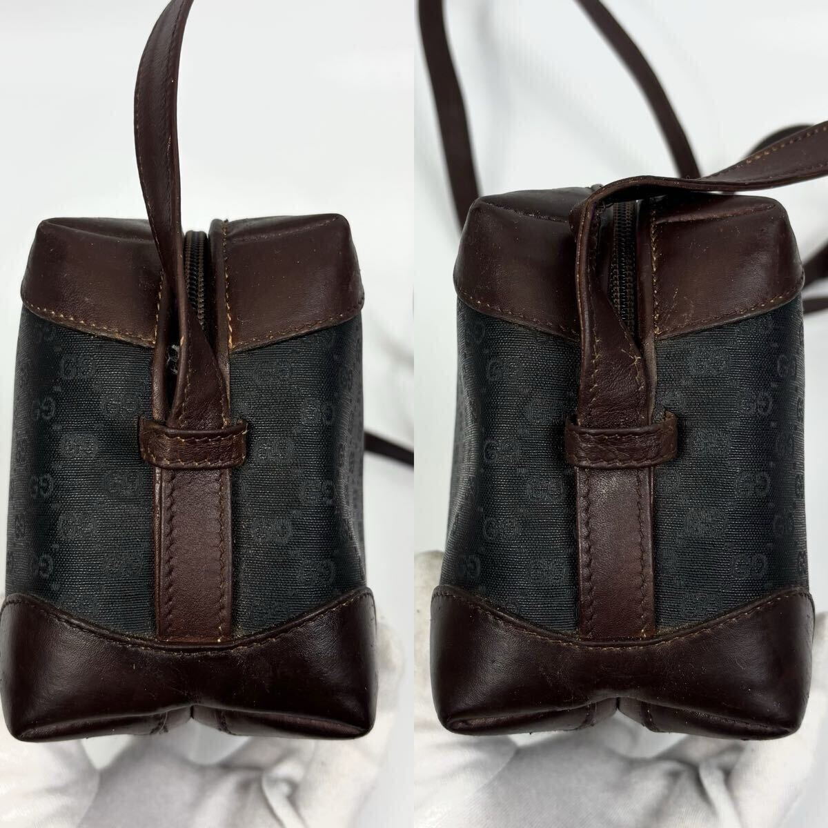 GUCCI グッチ ショルダーバッグ オールドグッチ レザー ヴィンテージ 斜め掛け ゴールド金具 ブラウン ブラック PVC 茶色 黒 GG 総柄_画像5