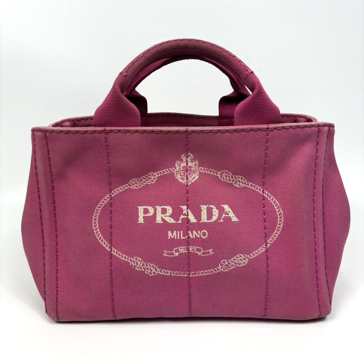 PRADA プラダ カナパ トートバッグ ハンドバッグ キャンバス ピンク 三角ロゴ プレート バッグ CANAPA_画像2