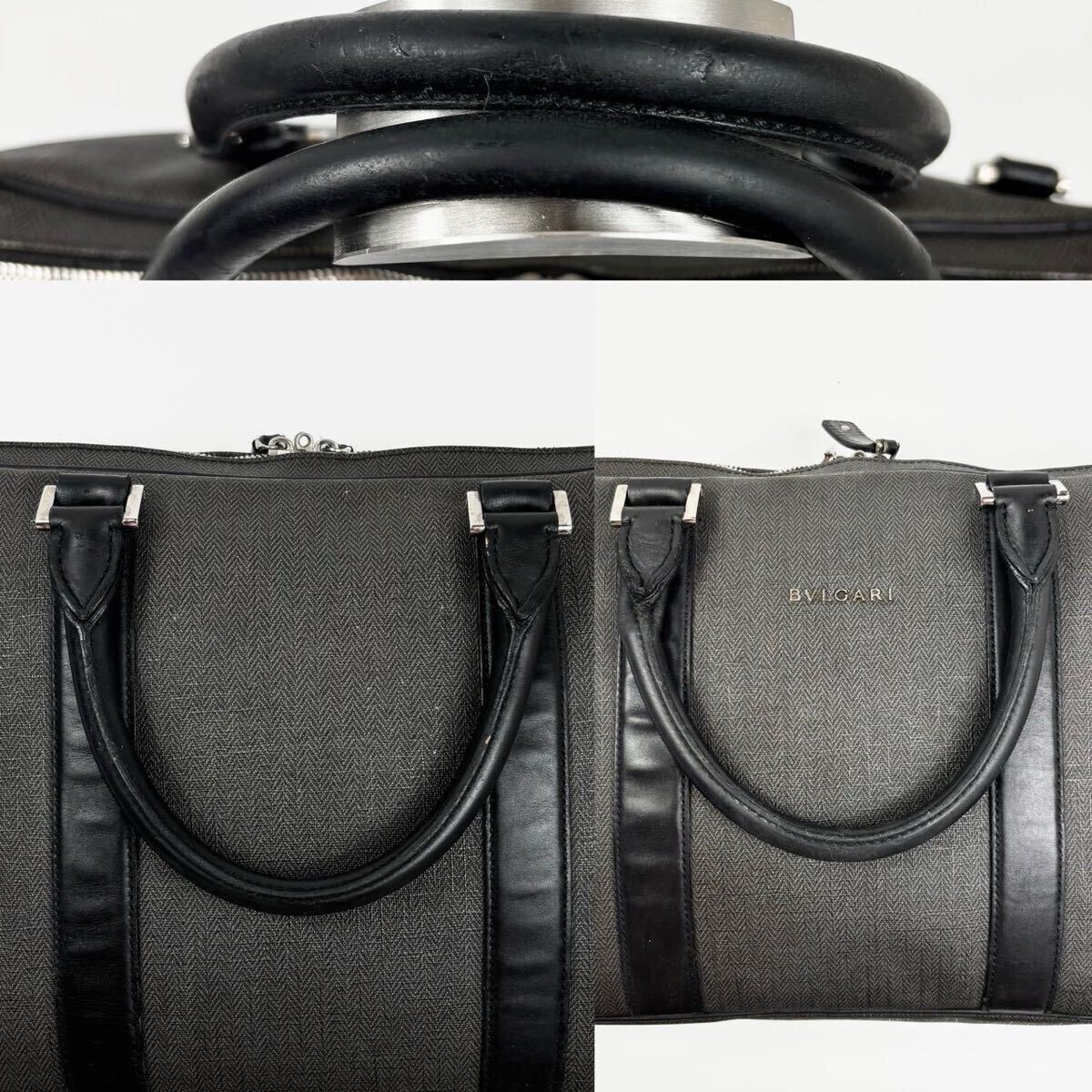 BVLGARI ブルガリ ウィークエンド ビジネスバッグ ブリーフケース トートバッグ ブラック グレー A4 PVC レザー ヘリンボーン ロゴ_画像7