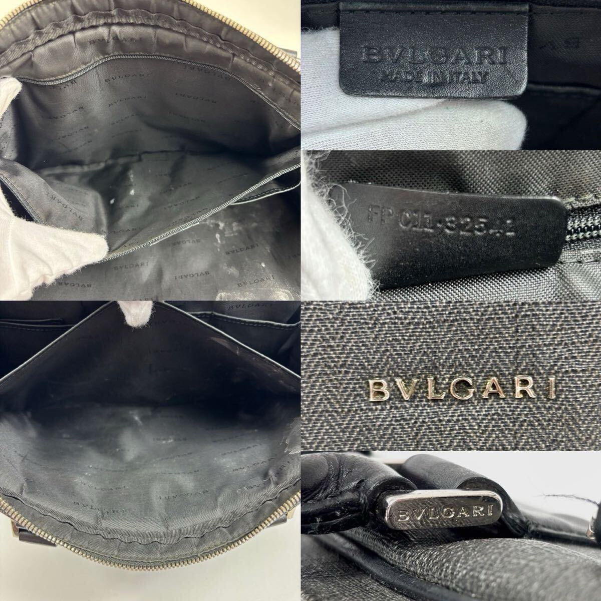 BVLGARI ブルガリ ウィークエンド ビジネスバッグ ブリーフケース トートバッグ ブラック グレー A4 PVC レザー ヘリンボーン ロゴ_画像9