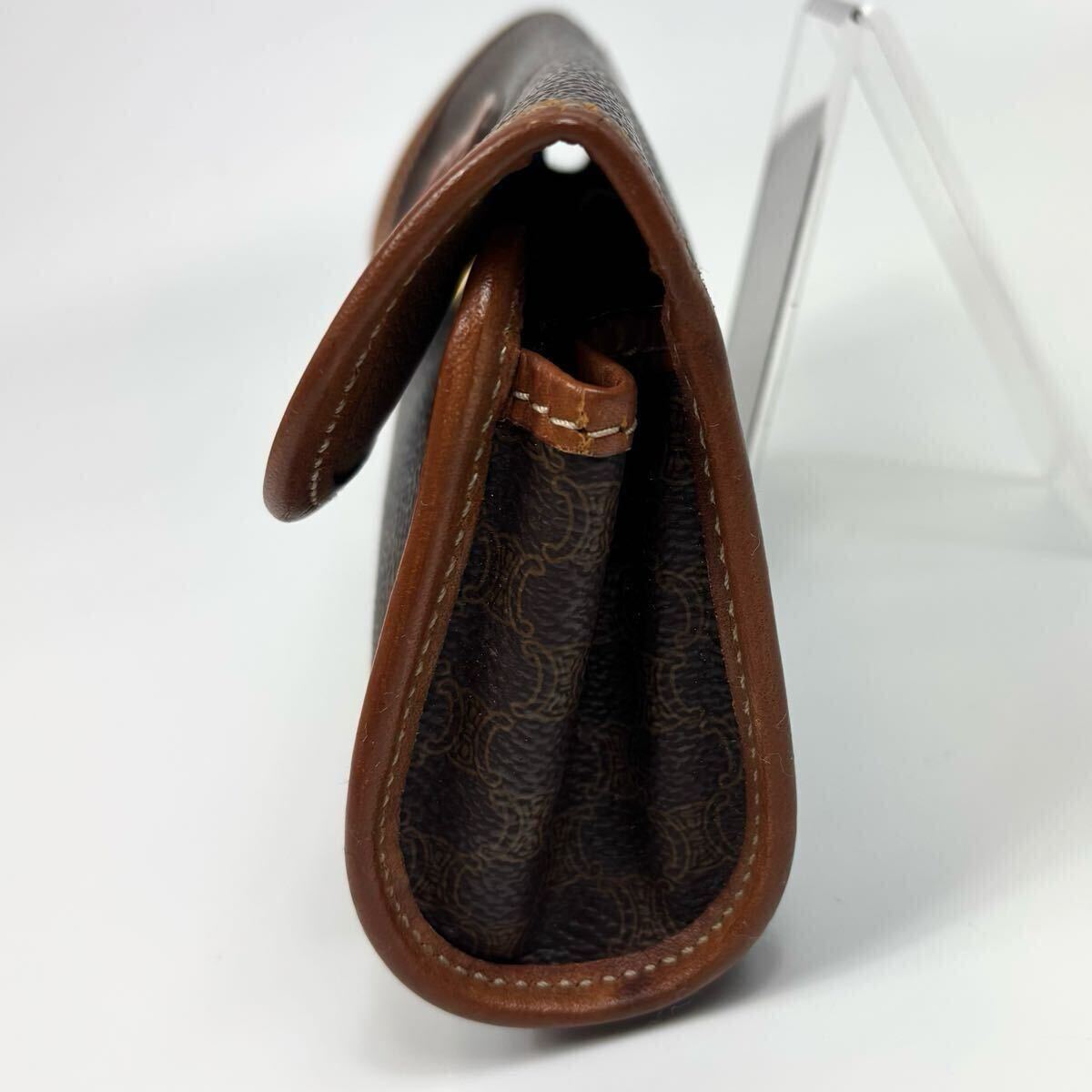 CELINE セリーヌ マカダム ポーチ バッグ トリオンフ ロゴ PVC レザー フラップ ブラウン_画像4