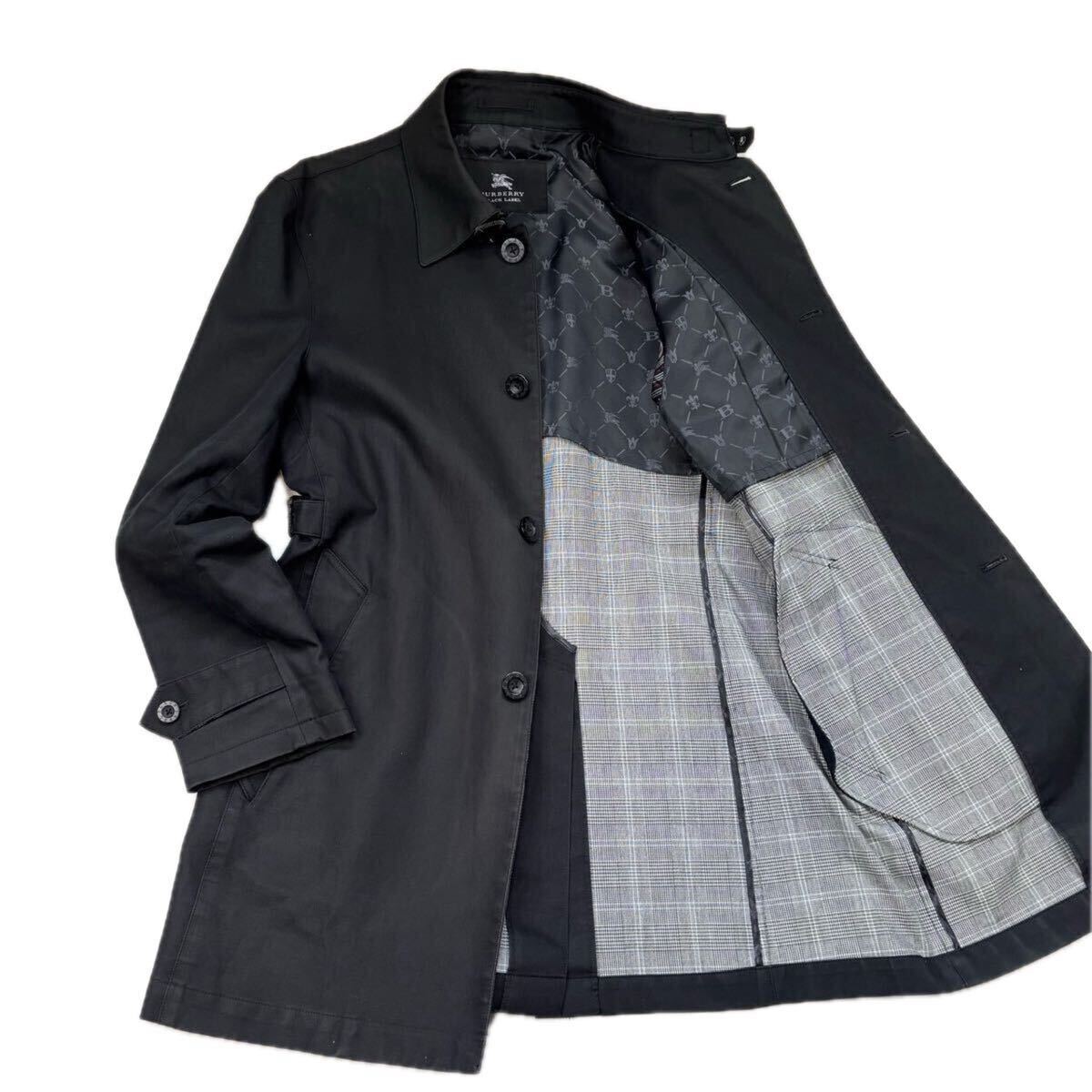 BURBERRY BLACK LABEL バーバリーブラックレーベル ステンカラーコート トレンチコート モノグラム ブラック 黒 メンズ Mサイズ_画像1