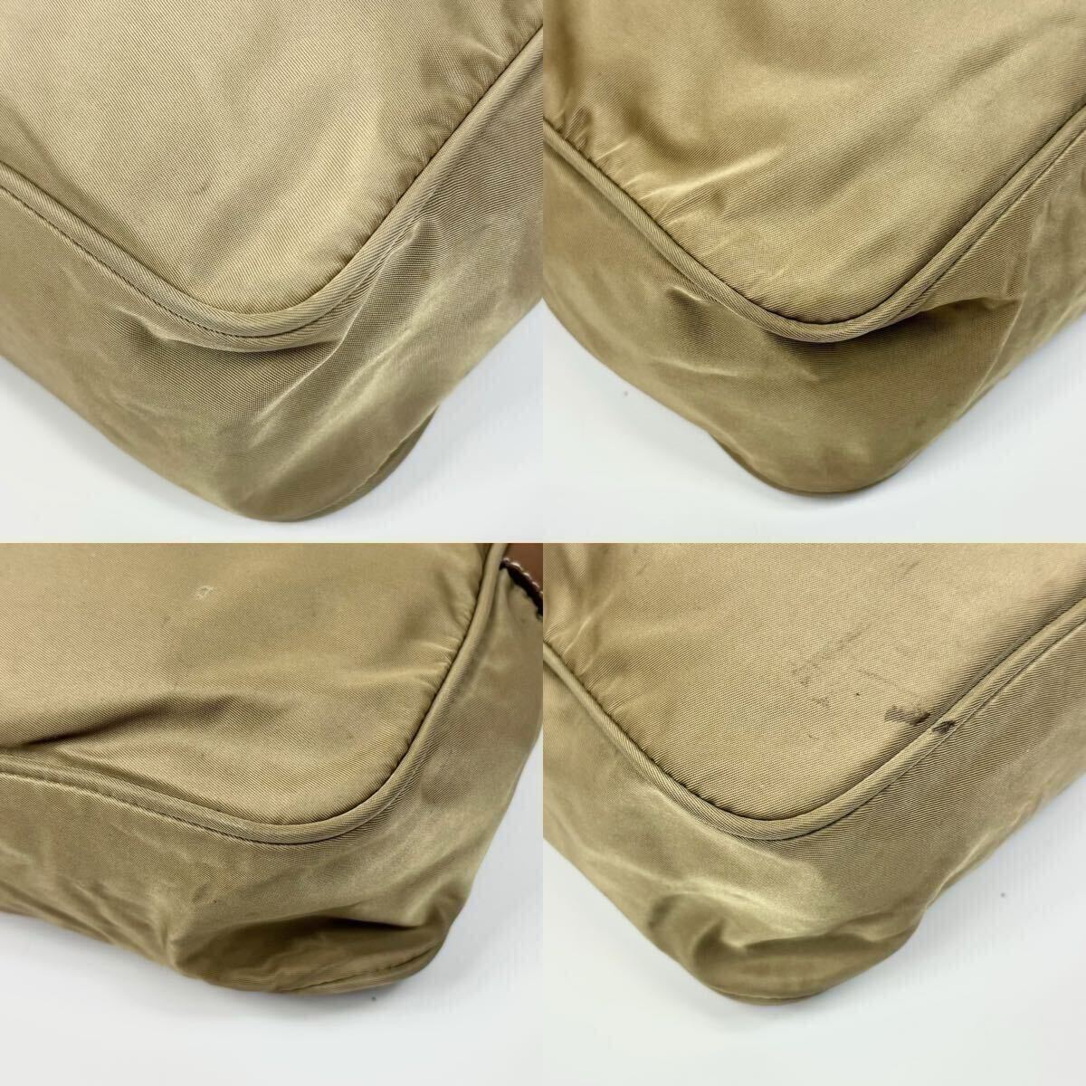 PRADA プラダ ナイロン レザー ショルダーバッグ カメラバッグ 斜め掛け 三角プレート トライアングル ロゴ ベージュ カーキ 系_画像6