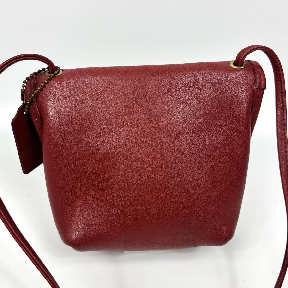 OLD COACH オールドコーチ USA製 グラブタンレザー ミニ マイクロ ショルダーバッグ ポシェット 赤 レッド 9934 チャーム ターンロック_画像3