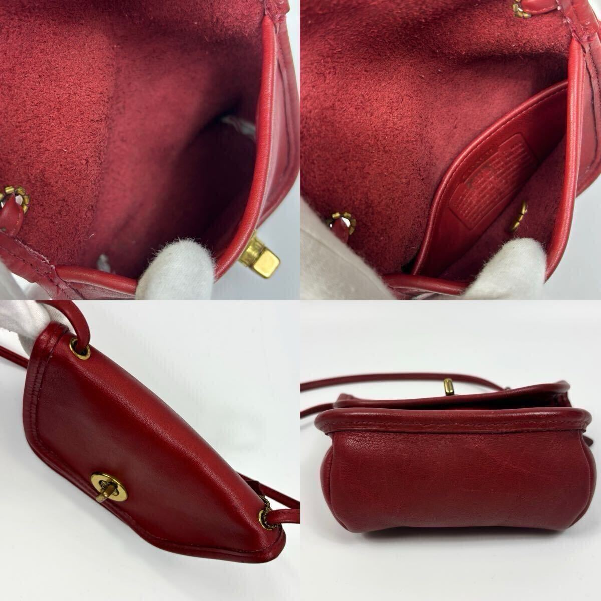 OLD COACH オールドコーチ USA製 グラブタンレザー ミニ マイクロ ショルダーバッグ ポシェット 赤 レッド 9934 チャーム ターンロック_画像6