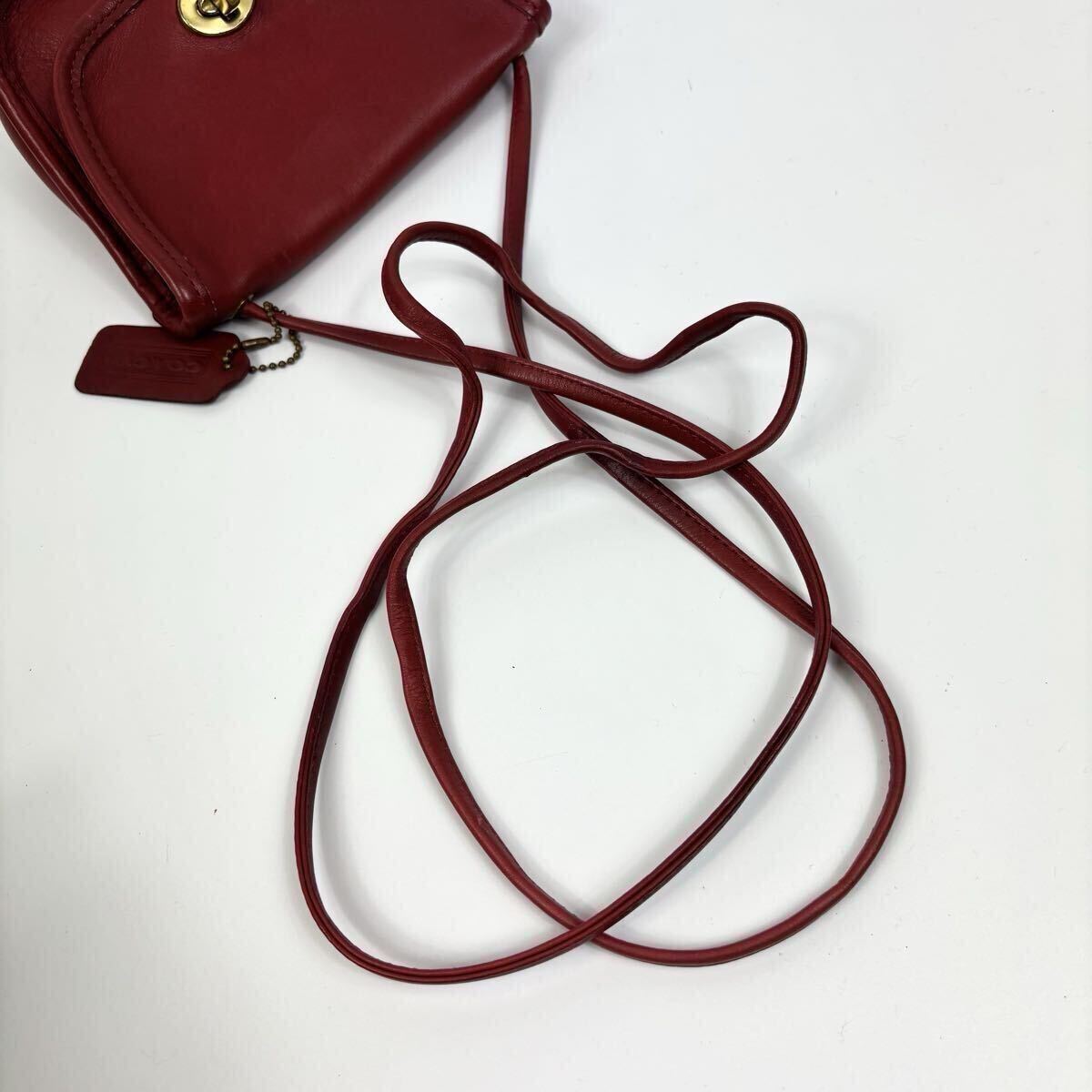 OLD COACH オールドコーチ USA製 グラブタンレザー ミニ マイクロ ショルダーバッグ ポシェット 赤 レッド 9934 チャーム ターンロック_画像7