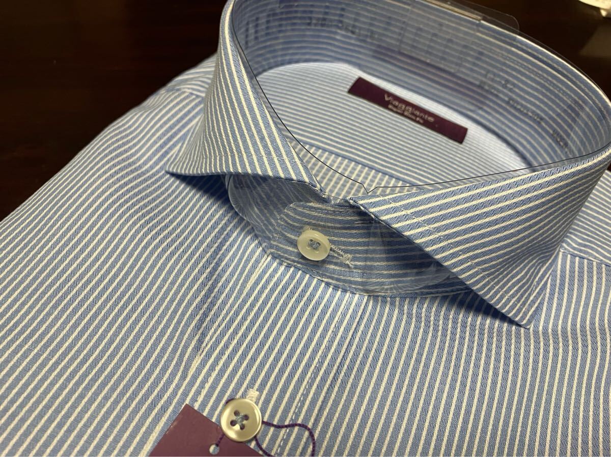 百貨店販売品 Viaggiante☆形態安定 ブルー地ストライプワイシャツ L(41-86) ホリゾンタル スーパースリム 送料無料_画像2