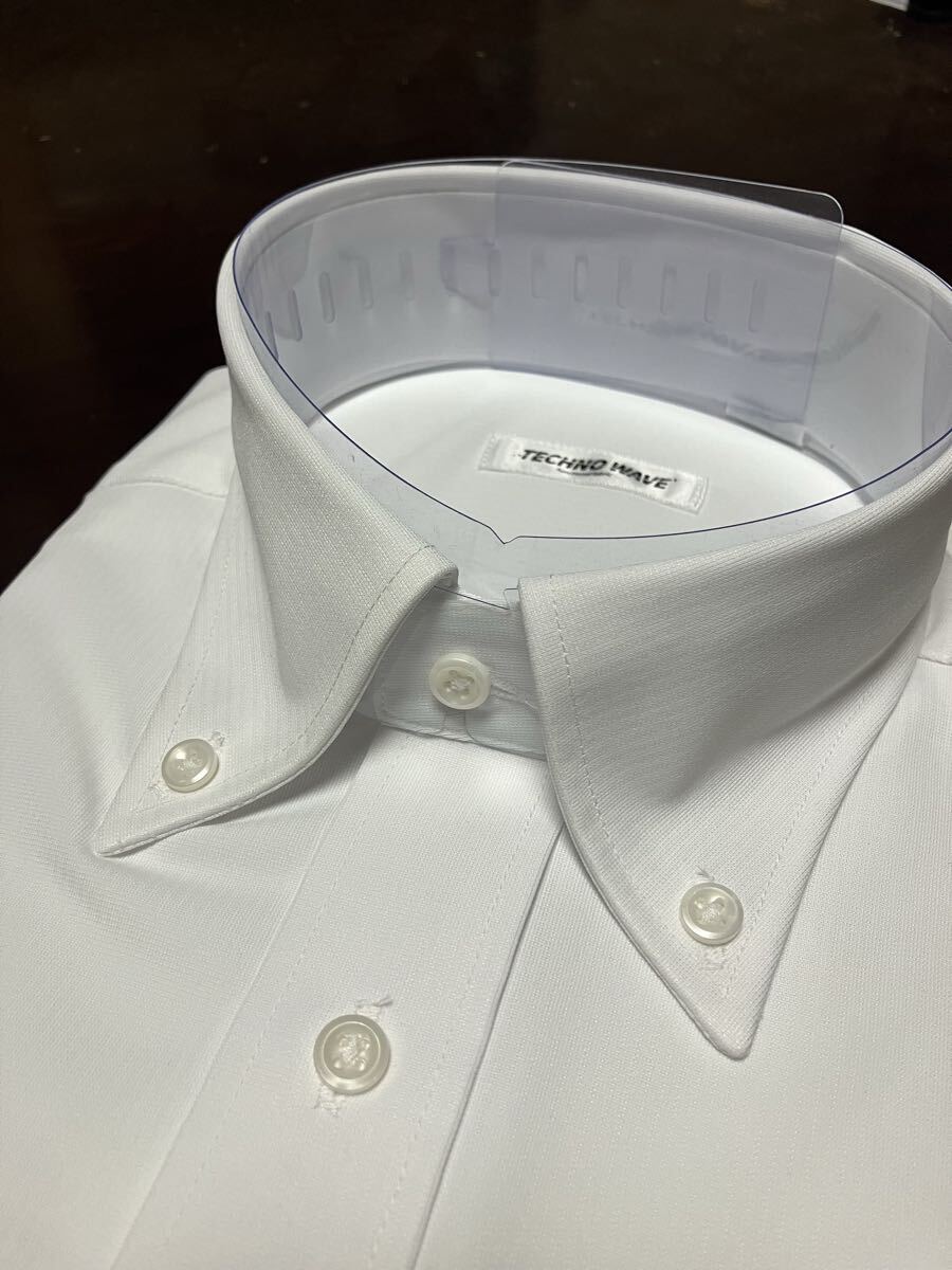 このシャツ最高です　形態安定　ニットストレッチ　白織柄ワイシャツ　L(41-84)　ボタンダウン_画像1