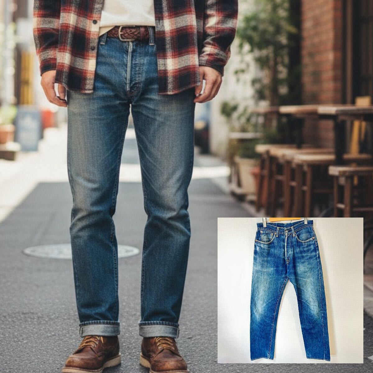 日本製◎赤耳◎【CONQUEST】コンクエスト ストレート デニムパンツ ジーンズ 綿100% ボタンフライ アメカジ ブルー 青 メンズ/Y37243YY_画像1