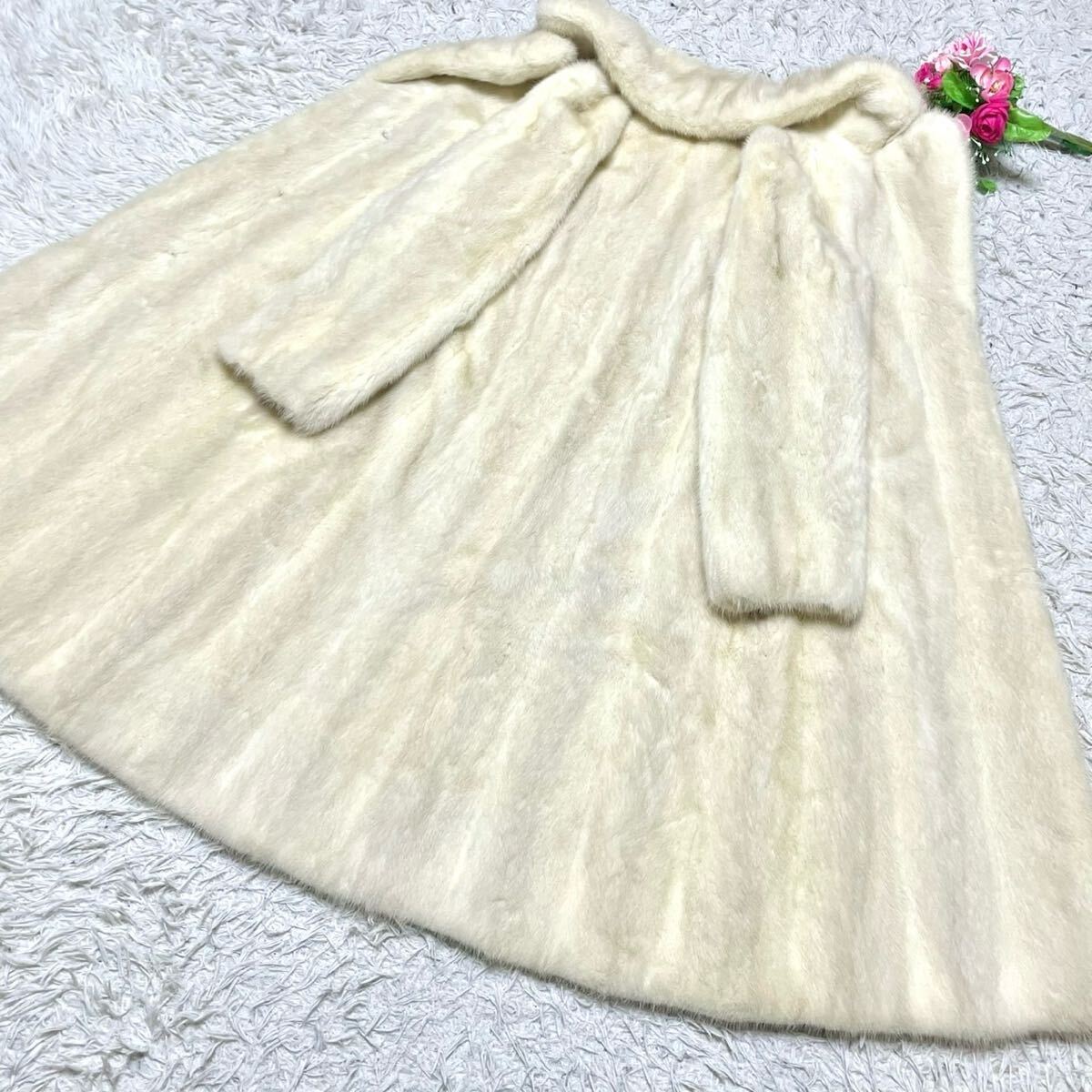 なめし柔らか◎ホワイトミンク ファーコート ロング 着丈約107cm 毛並み◎ リアルファー 本毛皮 レディース アウター L相当 白系_画像5