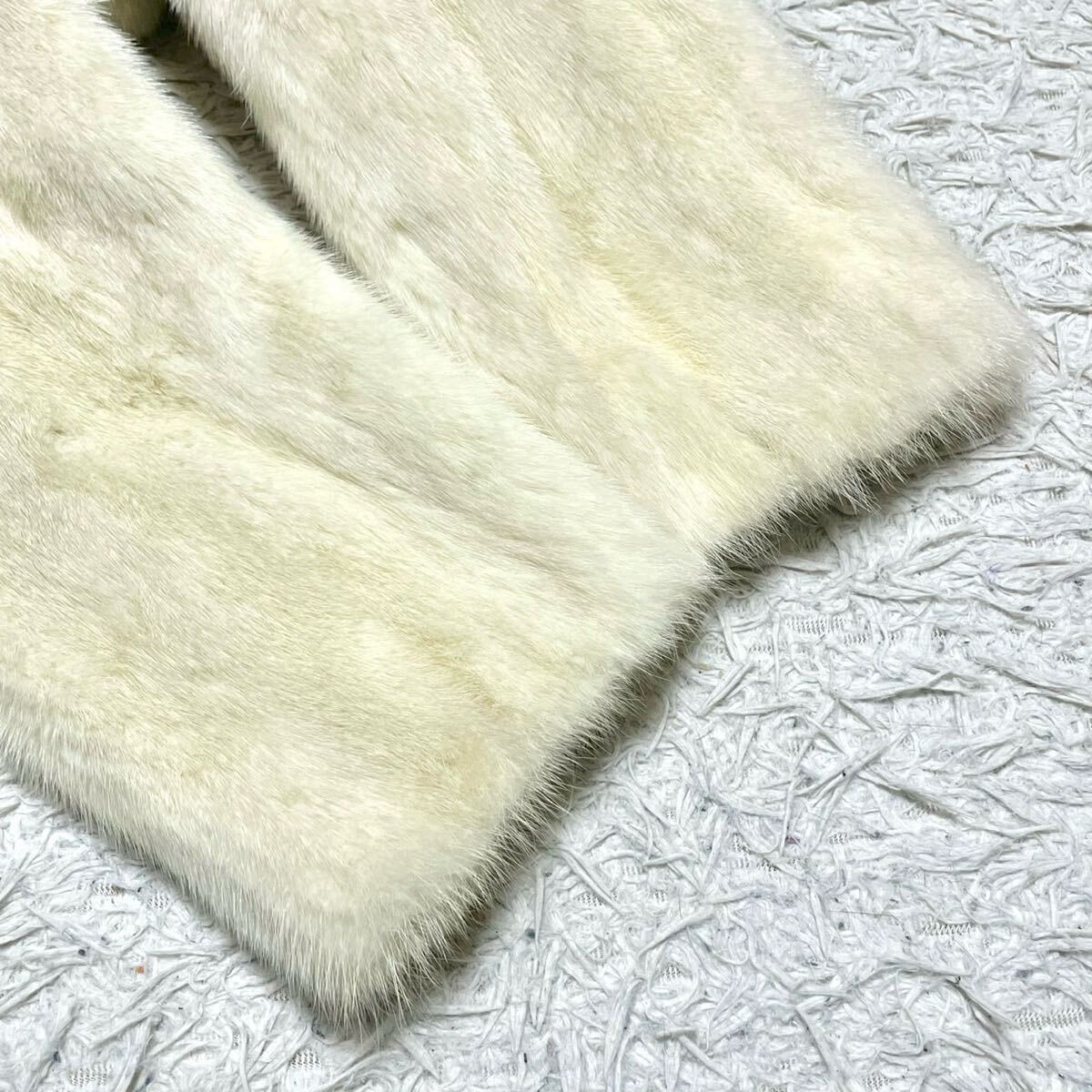 なめし柔らか◎ホワイトミンク ファーコート ロング 着丈約107cm 毛並み◎ リアルファー 本毛皮 レディース アウター L相当 白系_画像7
