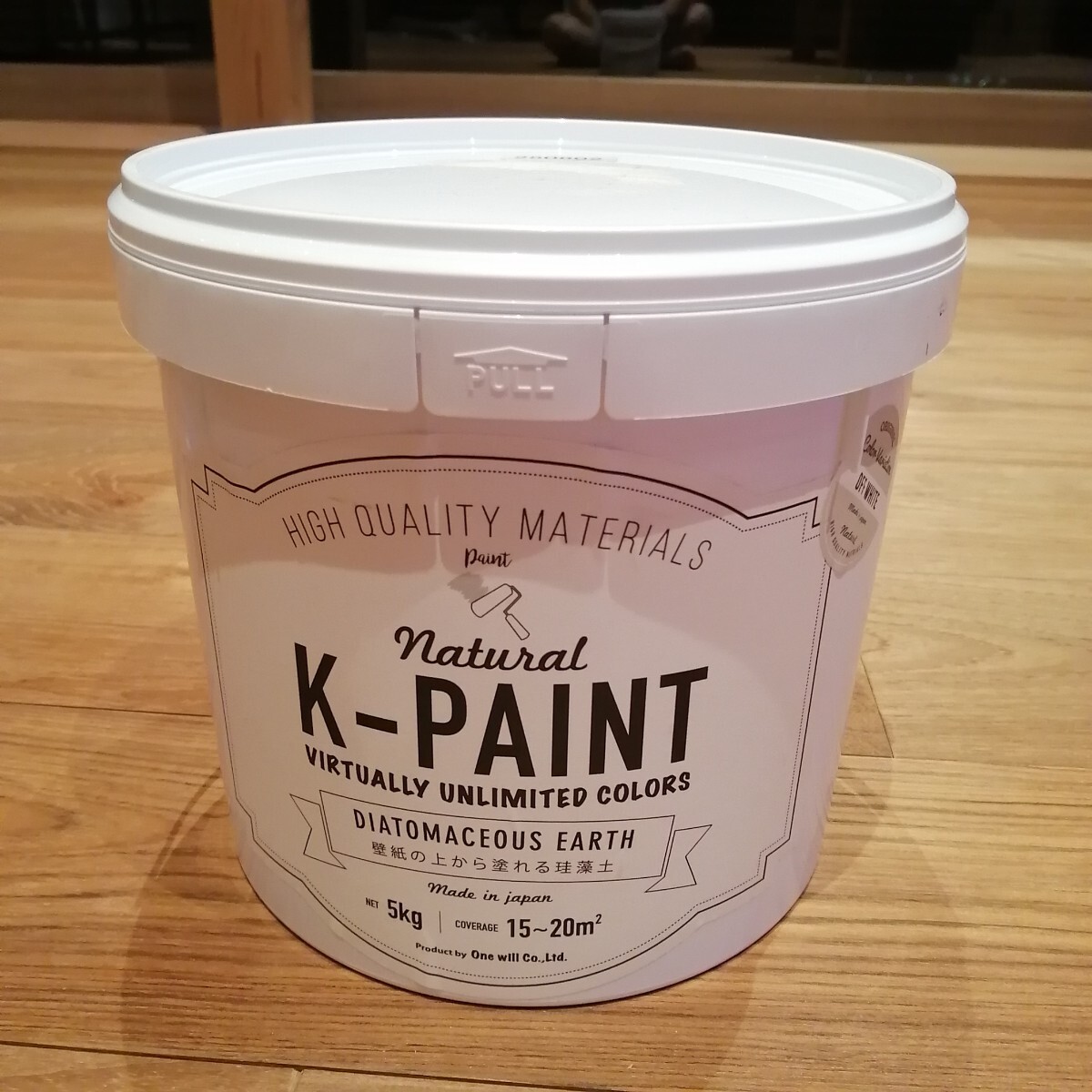 新品未開封 珪藻土塗料 壁紙の上から塗れる Kペイント オフホワイト 5kg ワンウィル 【消臭・調湿・防火・抗菌】_画像1
