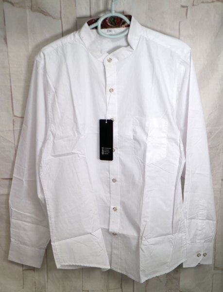 16 03158 ☆ [JEETOO] オックスフォード スタンドカラーシャツ バンドカラーシャツ 白 Mサイズ メンズ 【アウトレット品】_画像1