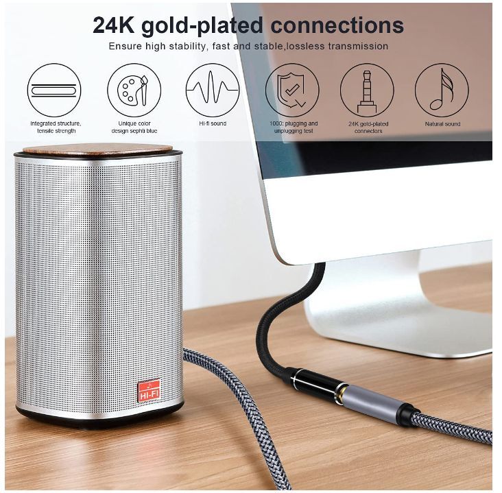 AUX 3.5mm 4極延長オーディオケーブル 2m (オス-メス)メッシュコード_画像4