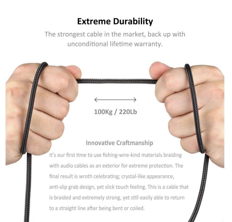 AUX 3.5mm 4極延長オーディオケーブル 2m (オス-メス)メッシュコード_画像5