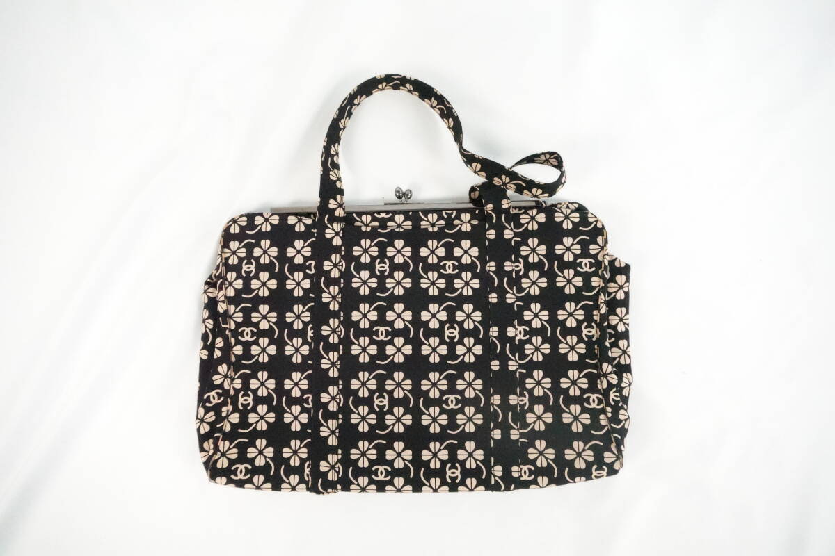 CHANEL シャネル ハンドバッグ トートバッグ がま口 キャンバス クローバ― ブラック ブランド バッグ _画像2