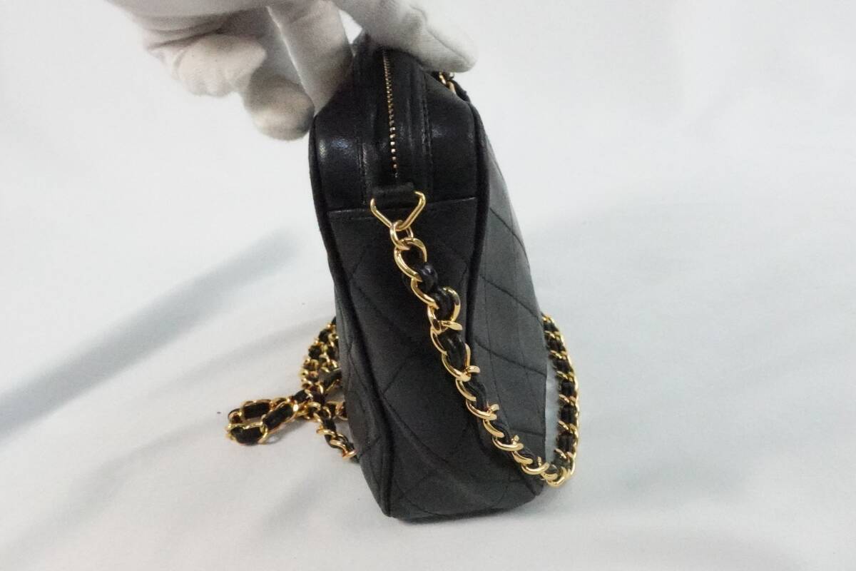CHANEL シャネル ショルダーバッグ マトラッセ ラムスキン ブラック チェーンショルダー 肩掛け ブラック系 ブランド バッグ キルティング_画像3