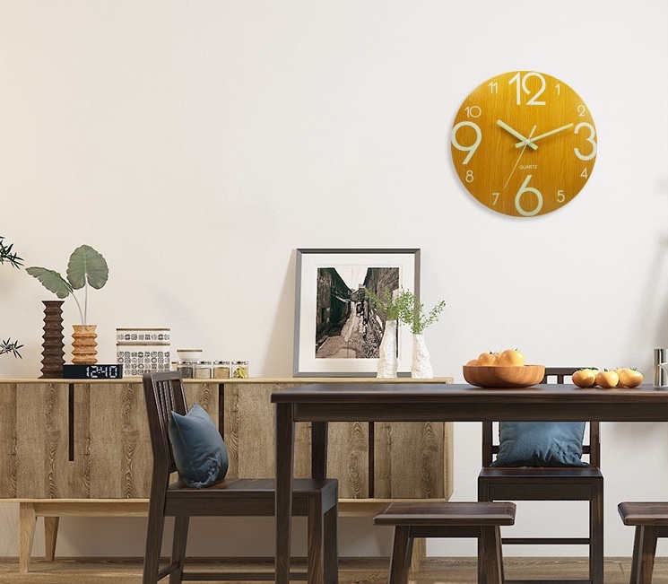 【在庫処分セール】壁掛け時計 夜光 静音 シンプル おしゃれ かわいい インテリア雑貨 サイレント ウォールクロック イエローブラウン_画像5