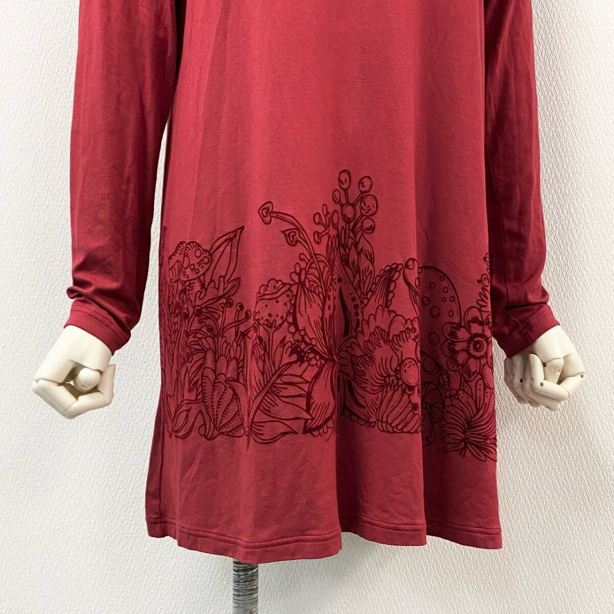 45h15 TOKUKO 1er Vol トクコプルミエヴォル 花柄刺繍 ボトルネック 長袖チュニック ロングスリーブ ワンピース 9 M レディース 日本製o07t_画像5