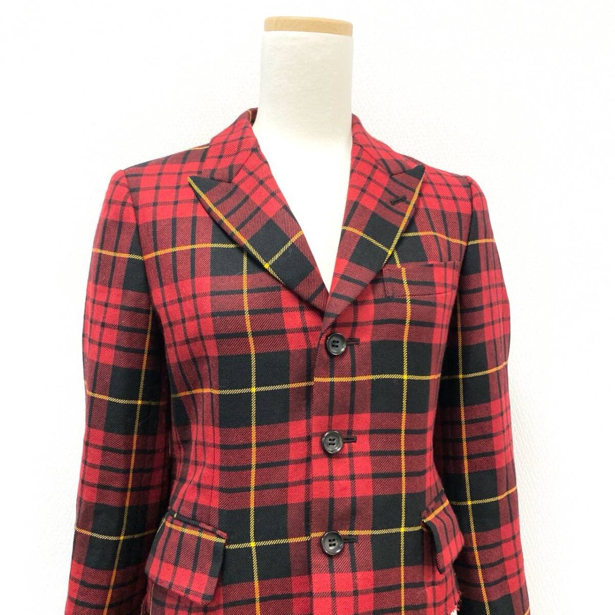 72j15 COMME des GARCONS コムデギャルソン 2017SS チェック アシンメトリー カットアウト シングルコート GS-J015 XS レディースo07t_画像4