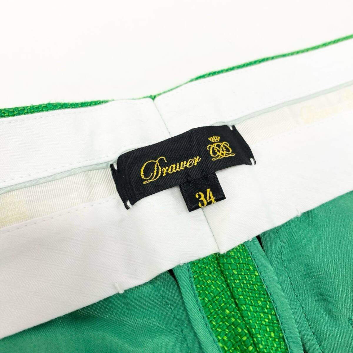 72j15《美品》Drawer ドゥロワー リネン混 オットマンベーシックパンツ ボトム パンツ 6514-236-1203 34サイズ グリーン レディースu02t_画像7