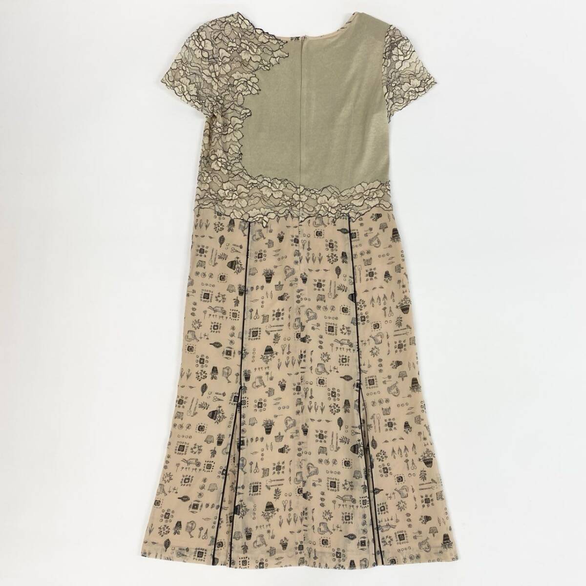 60j27 Roosa ロッサ 半袖ワンピース ロングワンピース ニット レース 総柄 44サイズ ベージュ ブラック レディースu02t_画像2